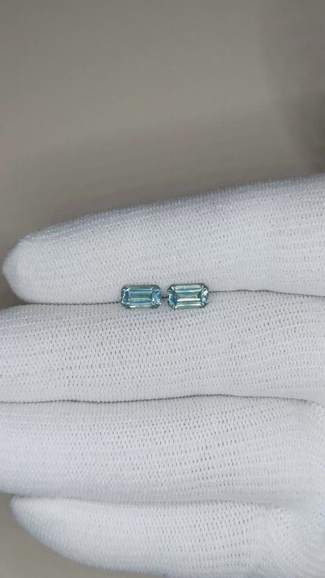 1.65 Ct.Tw.Total Carat Weight Greenish Blue Sapphire Pair from Montana Size Video
