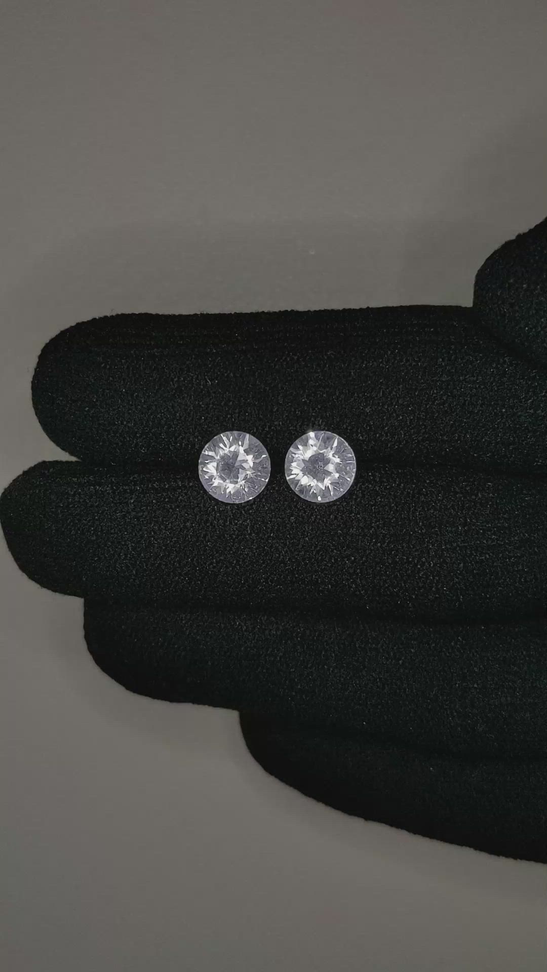 2.76 Ct.Tw.Total Carat Weight White Sapphire Pair from Ceylon (Sri Lanka) Size Video