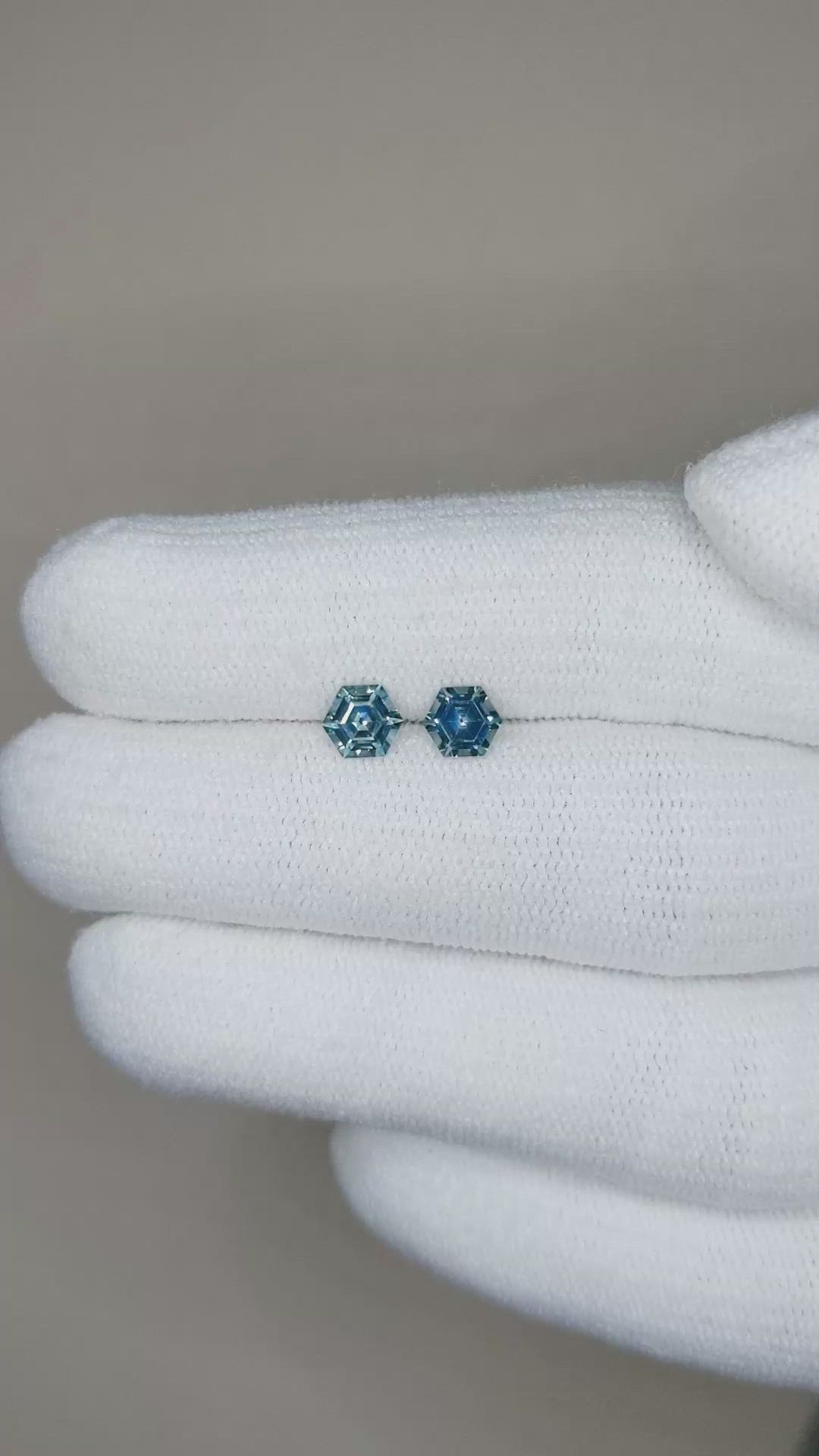 0.95&nbsp;Ct.Tw.Total Carat Weight Bluish Green Sapphire Pair from Montana Size Video