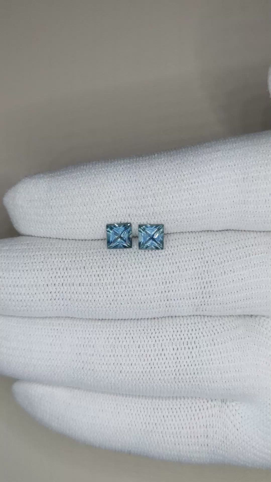 1.53 Ct.Tw.Total Carat Weight Greenish Blue Sapphire Pair from Montana Size Video