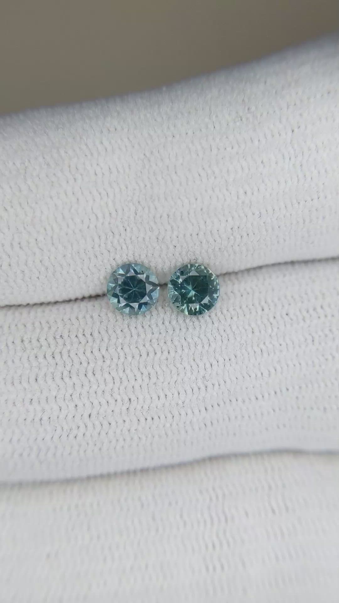0.95 Ct.Tw.Total Carat Weight Bluish Green Sapphire Pair from Montana Size Video