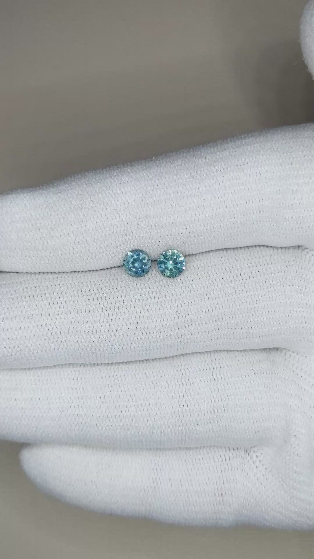 0.95 Ct.Tw.Total Carat Weight Bluish Green Sapphire Pair from Montana Size Video