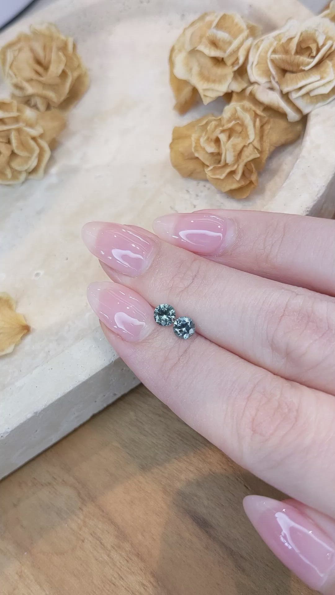 0.95 Ct.Tw.Total Carat Weight Bluish Green Sapphire Pair from Montana Size Video