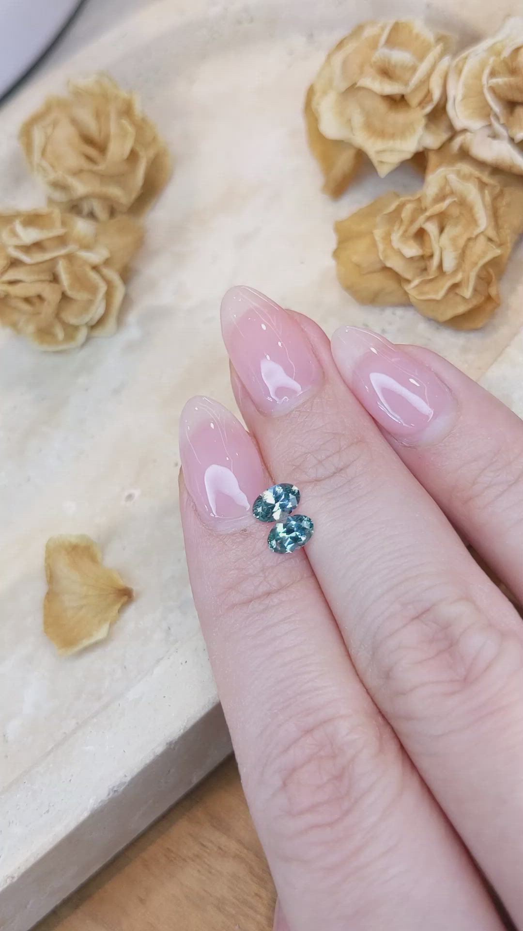 1.02 Ct.Tw.Total Carat Weight Greenish Blue Sapphire Pair from Montana Size Video