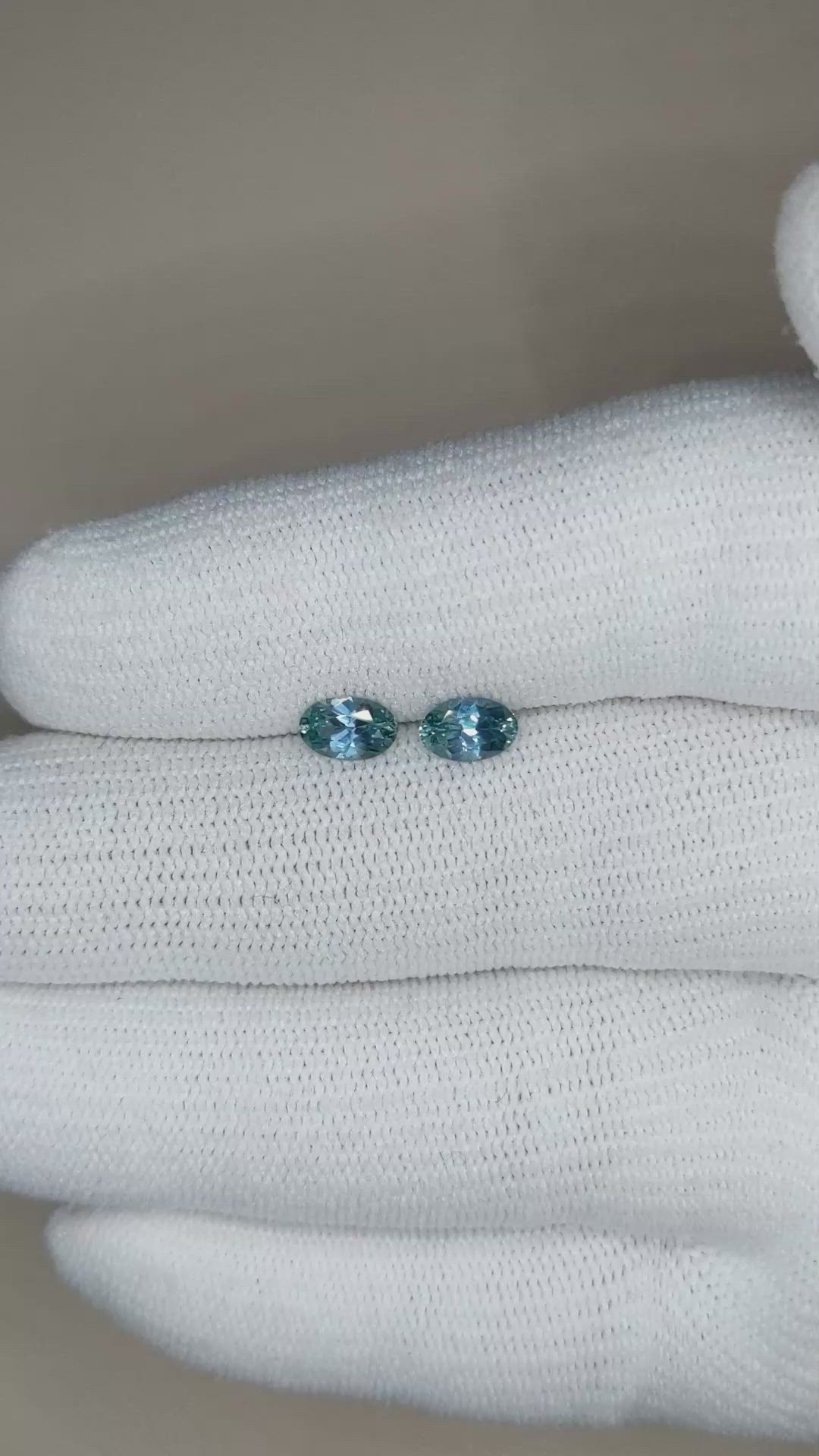 1.02 Ct.Tw.Total Carat Weight Greenish Blue Sapphire Pair from Montana Size Video