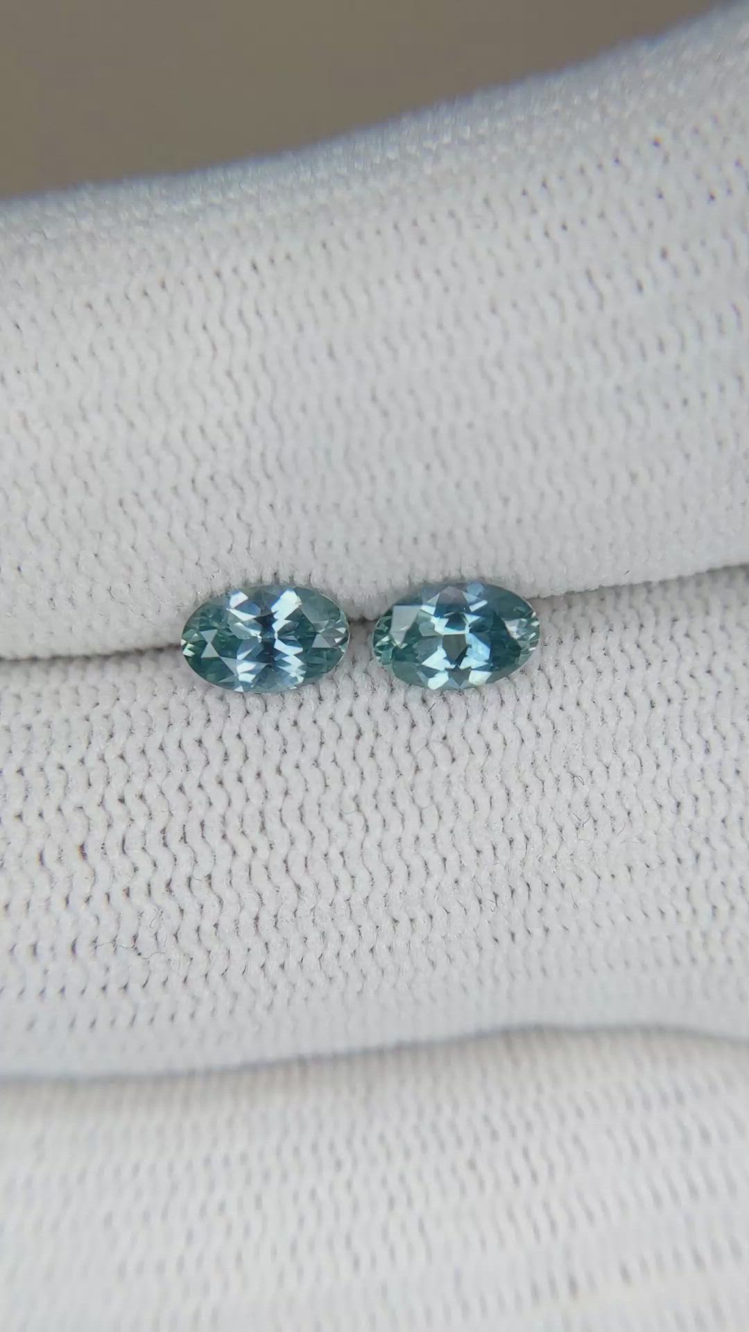 1.02 Ct.Tw.Total Carat Weight Greenish Blue Sapphire Pair from Montana Size Video