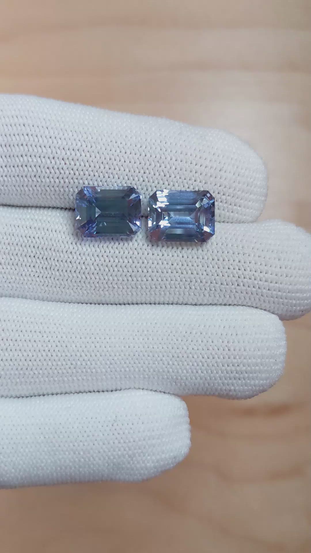 12.19 Ct.Tw.Total Carat Weight Blue Sapphire Pair from Ceylon (Sri Lanka) Size Video
