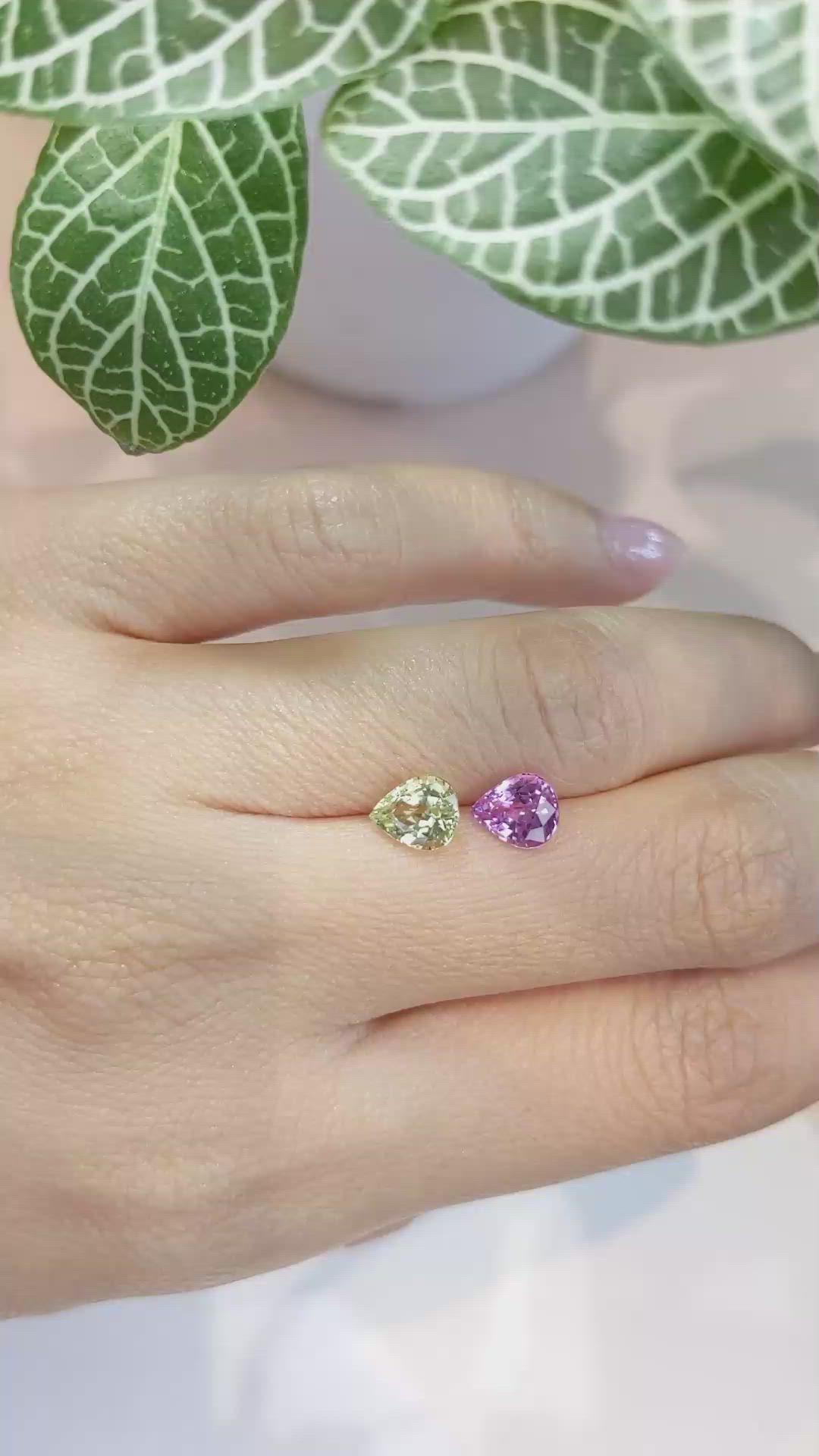 2.55 Ct.Tw.Total Carat Weight Green Sapphire Pair from Ceylon (Sri Lanka) Size Video