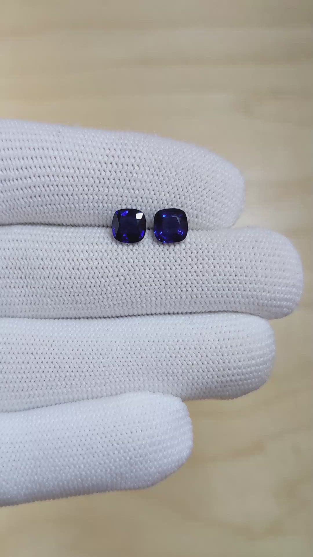 2.12 Ct.Tw.Total Carat Weight Blue Sapphire Pair from Ceylon (Sri Lanka) Size Video
