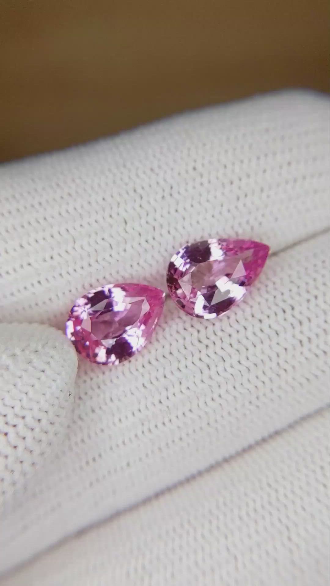 5.08 Ct.Tw.Total Carat Weight Pink Sapphire Pair from Ceylon (Sri Lanka) Size Video
