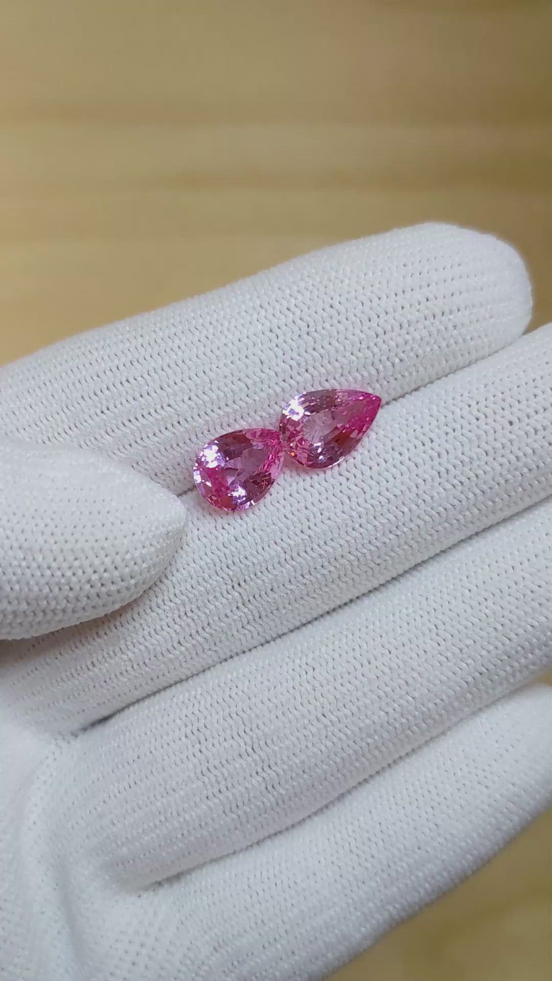 5.08 Ct.Tw.Total Carat Weight Pink Sapphire Pair from Ceylon (Sri Lanka) Size Video
