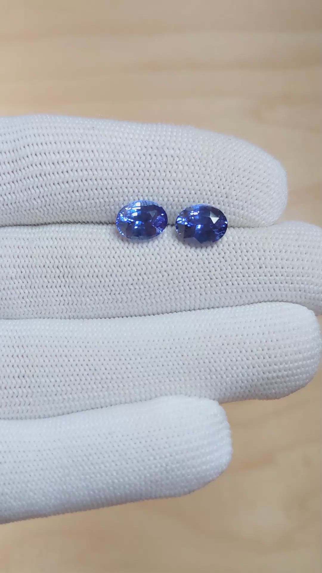 4.56 Ct.Tw.Total Carat Weight Blue Sapphire Pair from Ceylon (Sri Lanka) Size Video