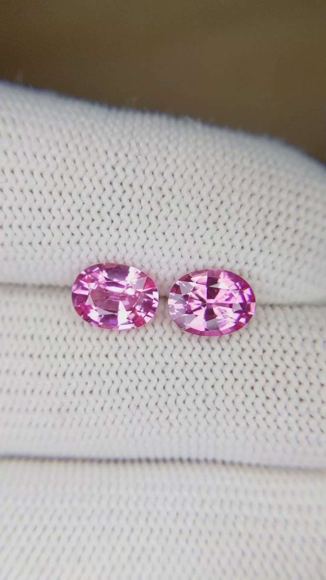 2.88 Ct.Tw.Total Carat Weight Pink Sapphire Pair from Ceylon (Sri Lanka) Size Video