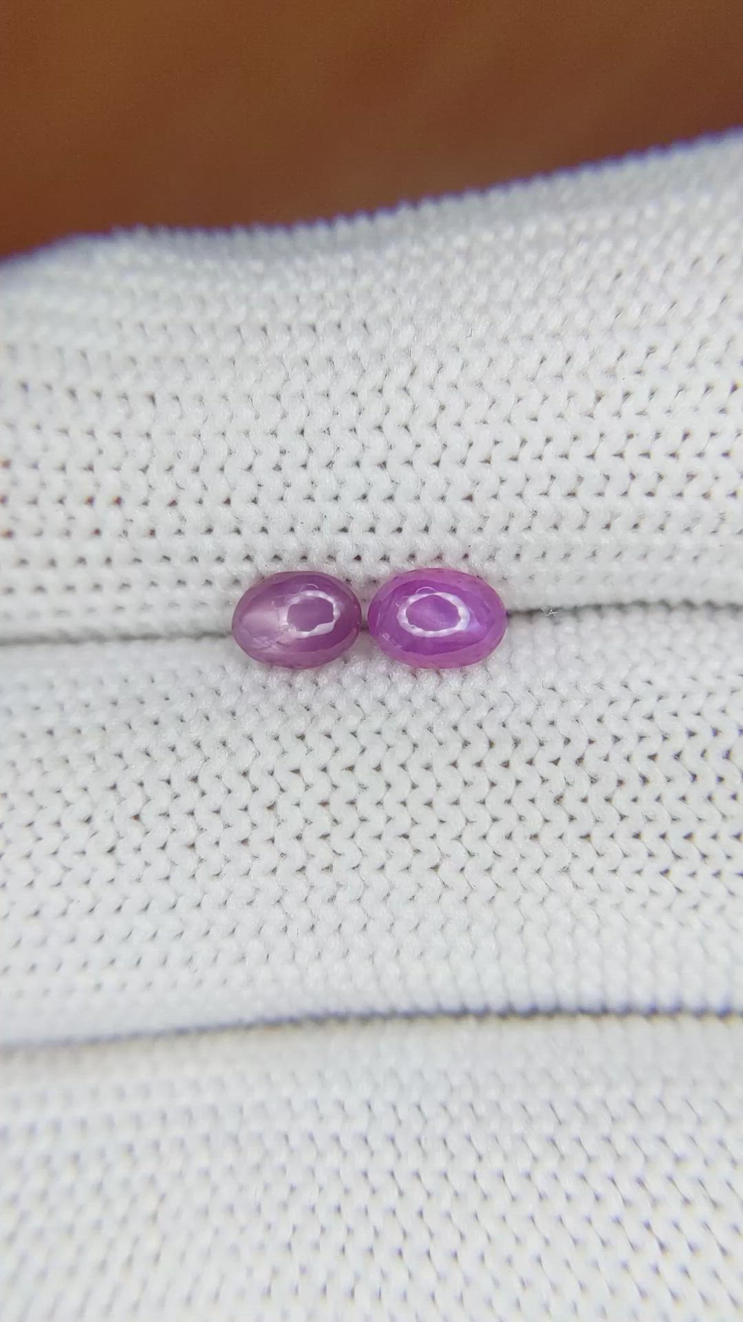 1.17&nbsp;Ct.Tw.Total Carat Weight Pinkish Purple Star Sapphire Pair from Ceylon (Sri Lanka) Size Video