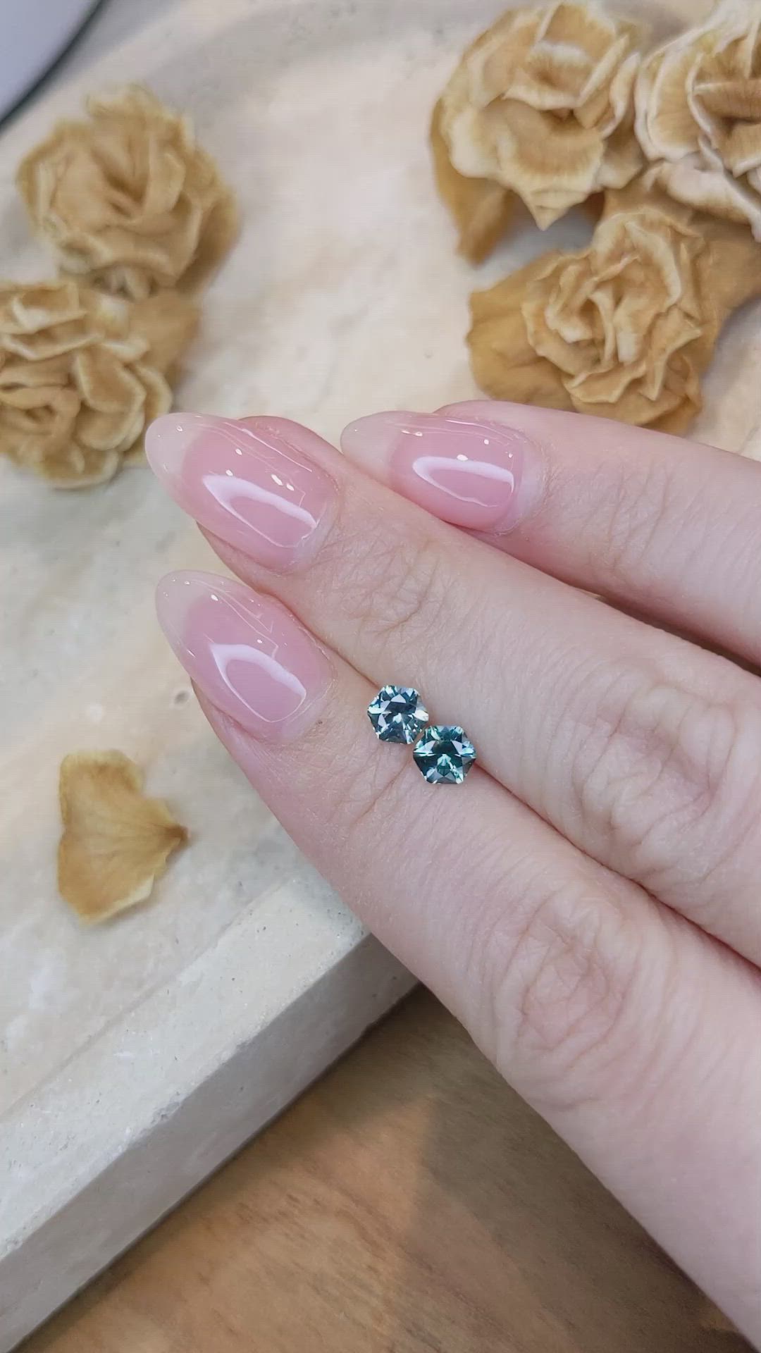 0.98&nbsp;Ct.Tw.Total Carat Weight Greenish Blue Sapphire Pair from Montana Size Video