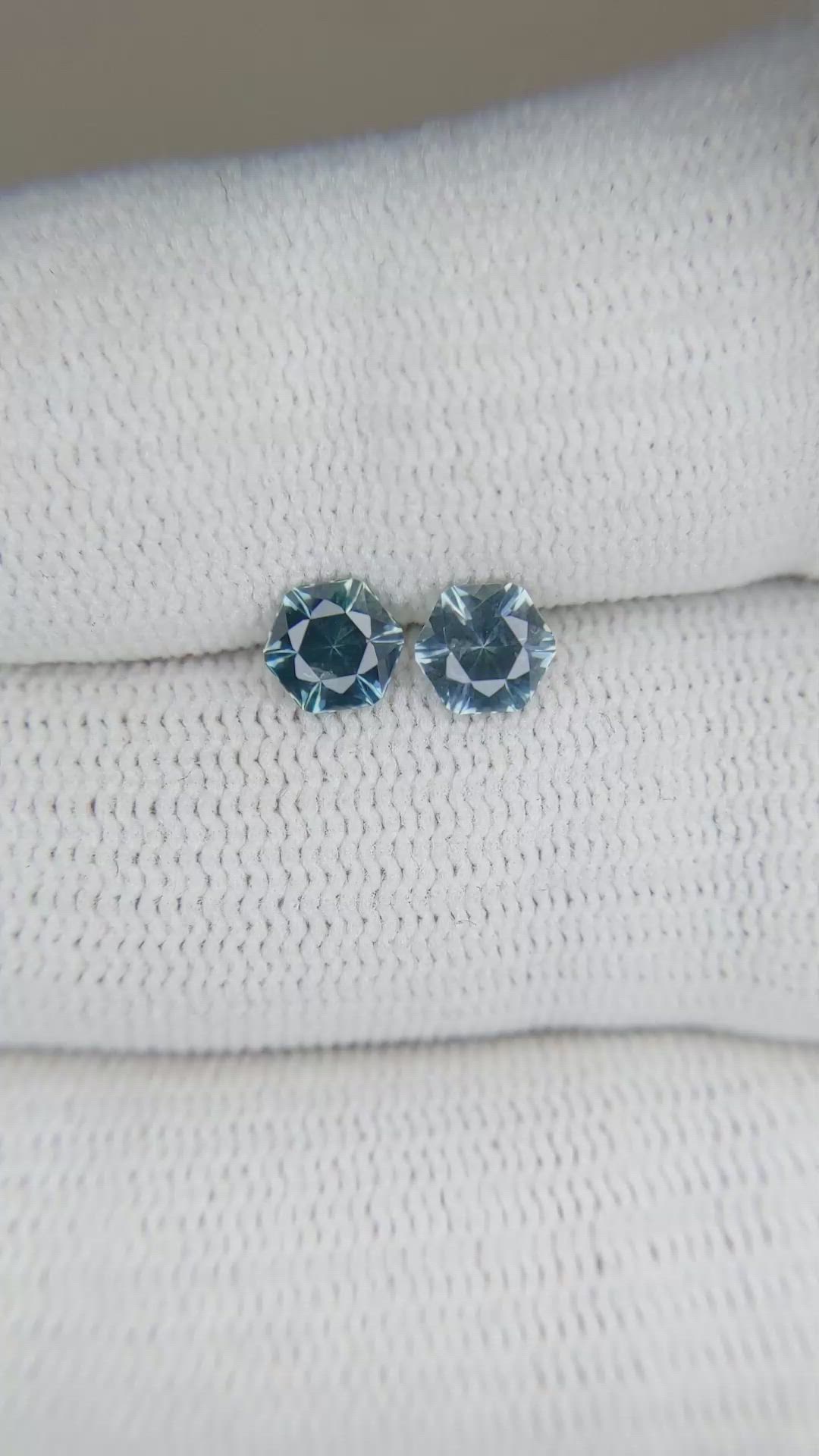 0.98&nbsp;Ct.Tw.Total Carat Weight Greenish Blue Sapphire Pair from Montana Size Video