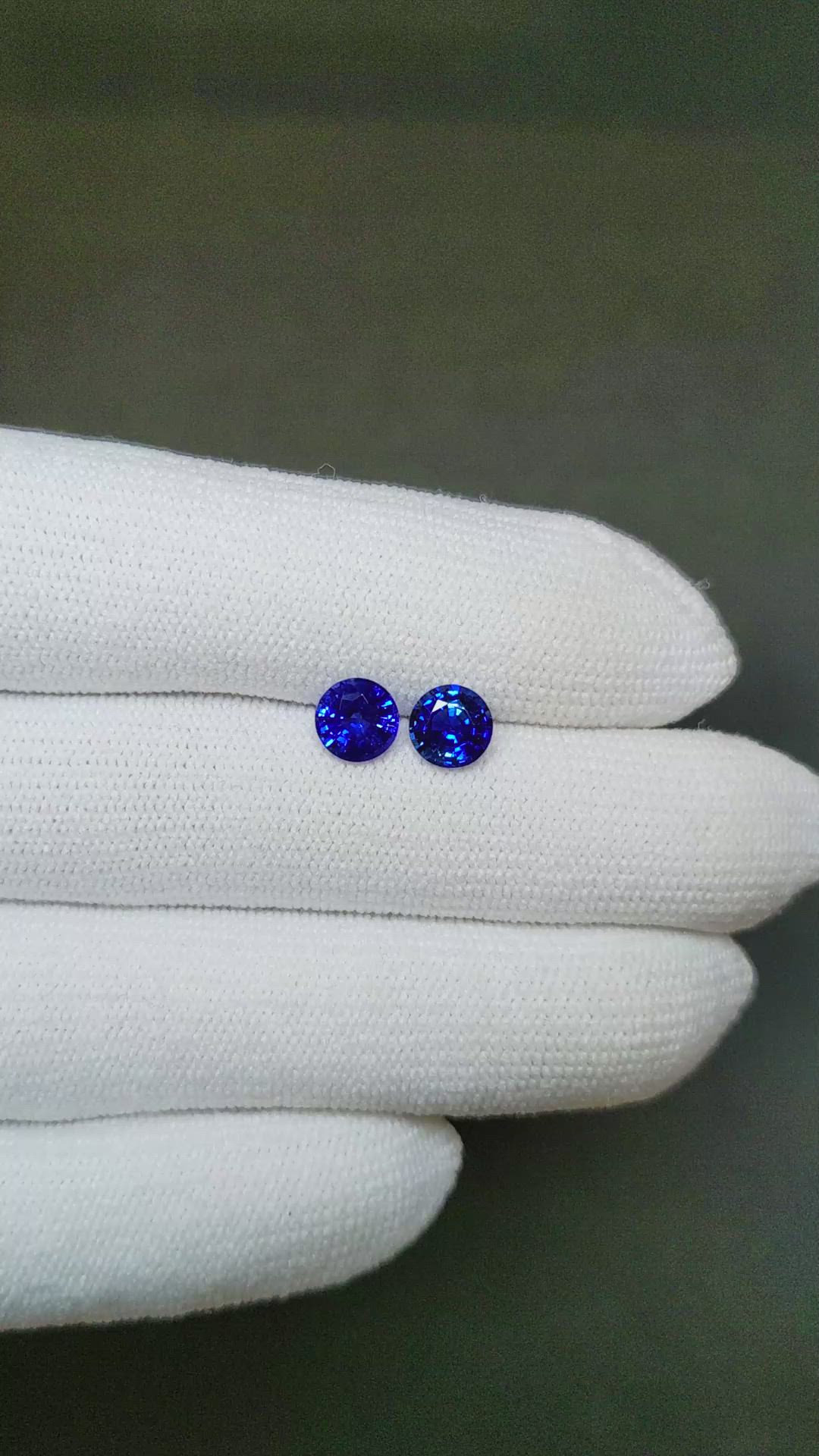 1.92 Ct.Tw.Total Carat Weight Blue Sapphire Pair from Ceylon (Sri Lanka) Size Video