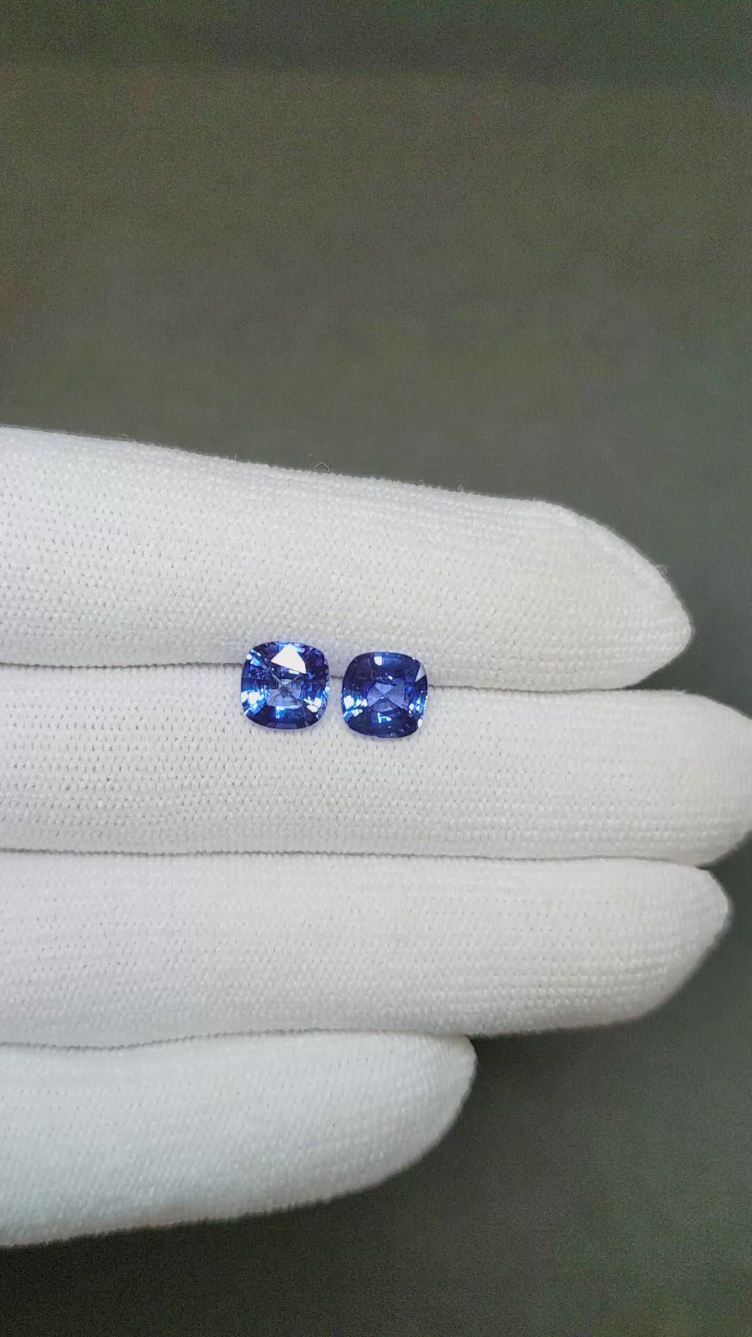 3.62 Ct.Tw.Total Carat Weight Blue Sapphire Pair from Ceylon (Sri Lanka) Size Video