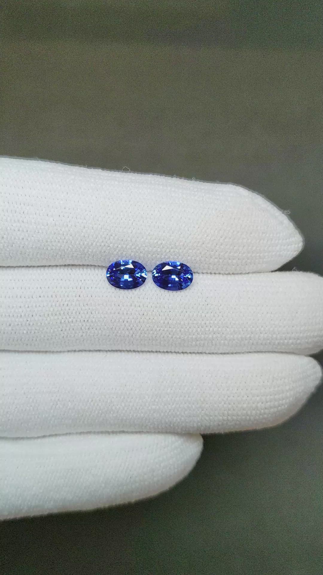 1.68 Ct.Tw.Total Carat Weight Blue Sapphire Pair from Ceylon (Sri Lanka) Size Video