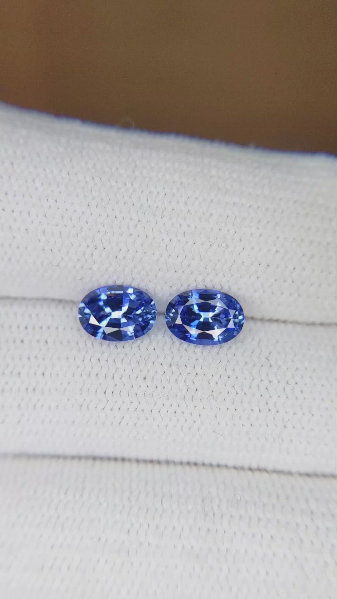 1.68 Ct.Tw.Total Carat Weight Blue Sapphire Pair from Ceylon (Sri Lanka) Size Video