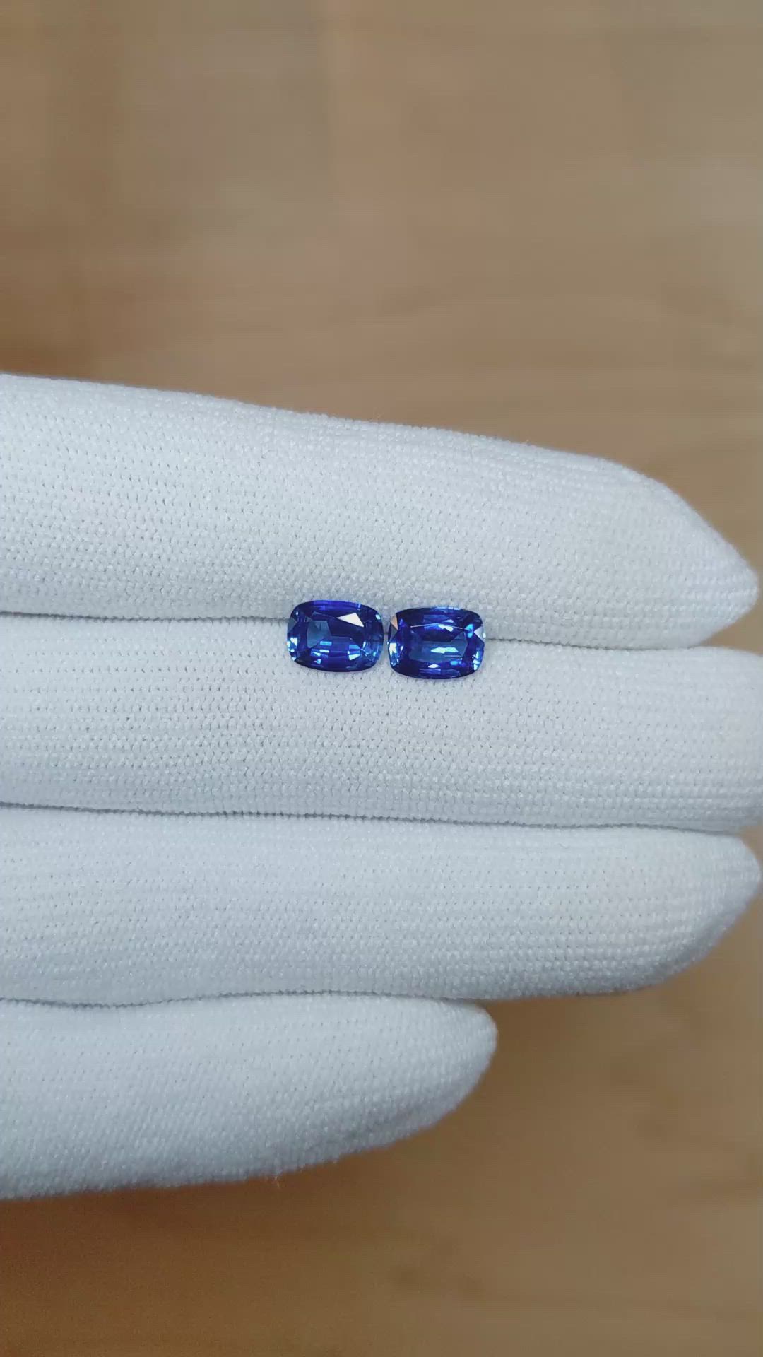 2.46 Ct.Tw.Total Carat Weight Blue Sapphire Pair from Ceylon (Sri Lanka) Size Video