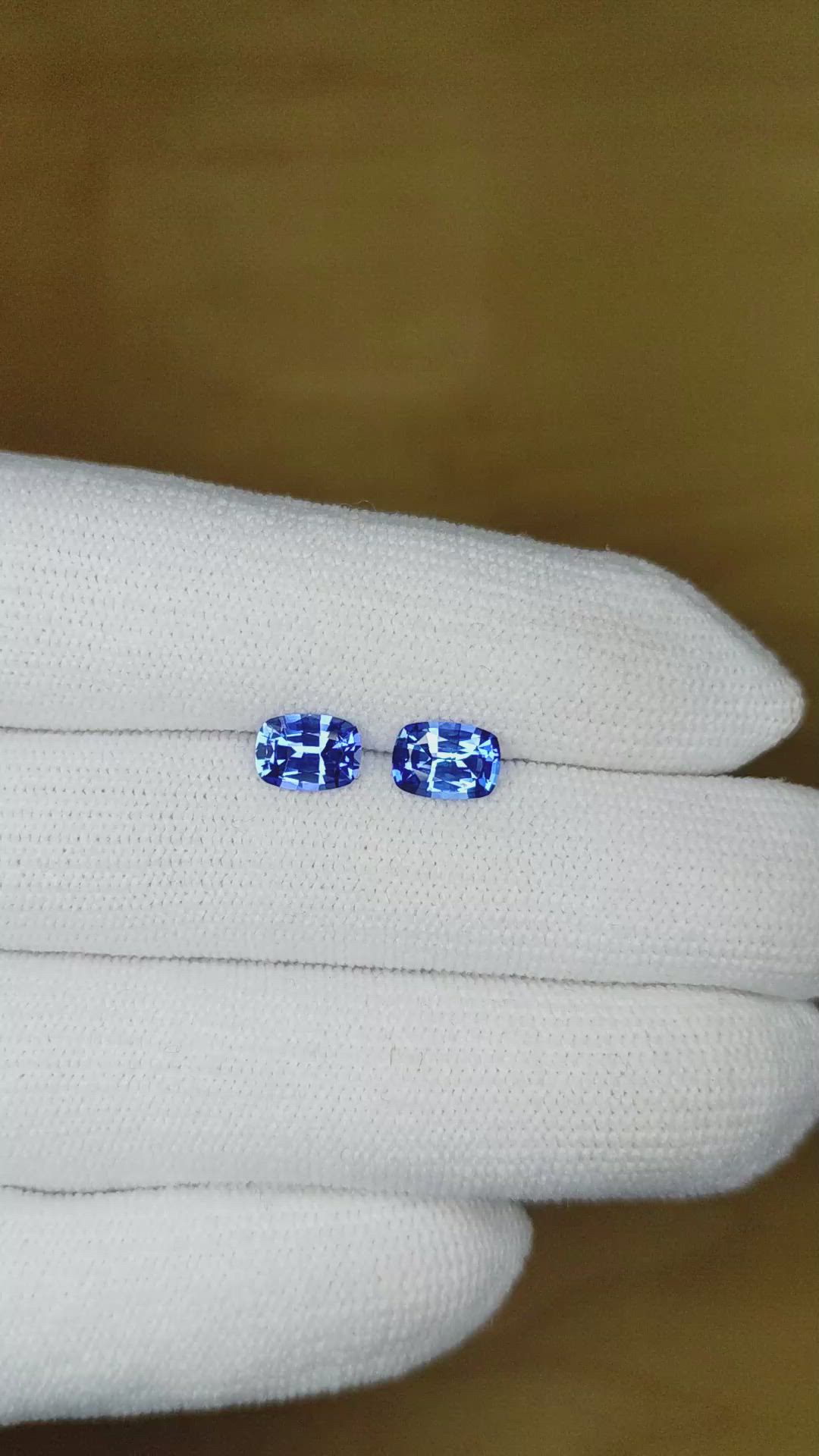 1.95&nbsp;Ct.Tw.Total Carat Weight Blue Sapphire Pair from Ceylon (Sri Lanka) Size Video
