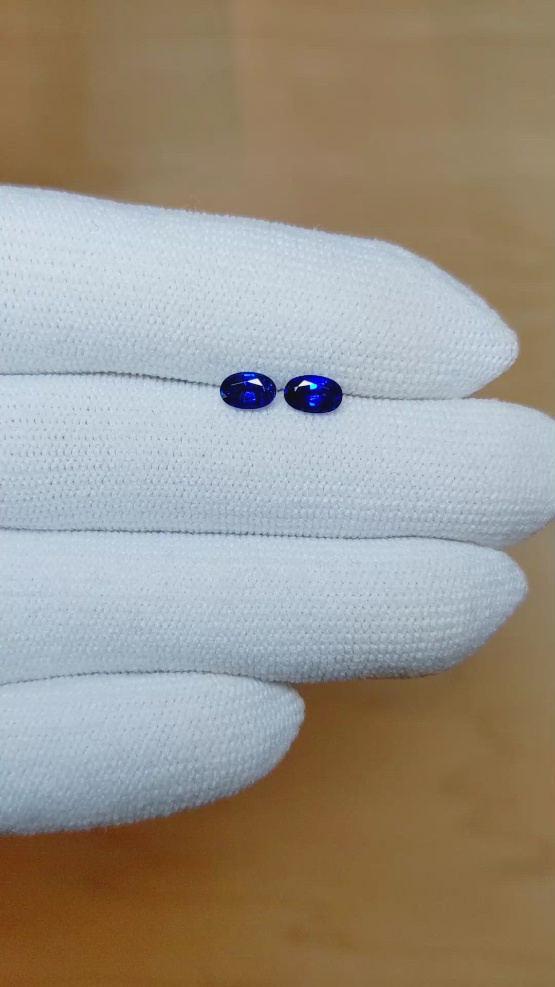 0.88 Ct.Tw.Total Carat Weight Blue Sapphire Pair from Ceylon (Sri Lanka) Size Video