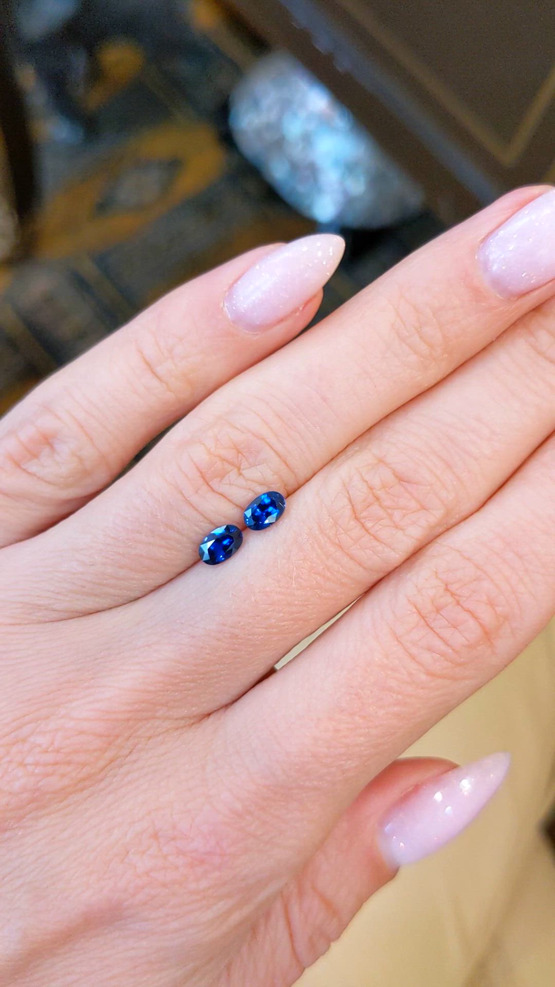 0.88 Ct.Tw.Total Carat Weight Blue Sapphire Pair from Ceylon (Sri Lanka) Size Video