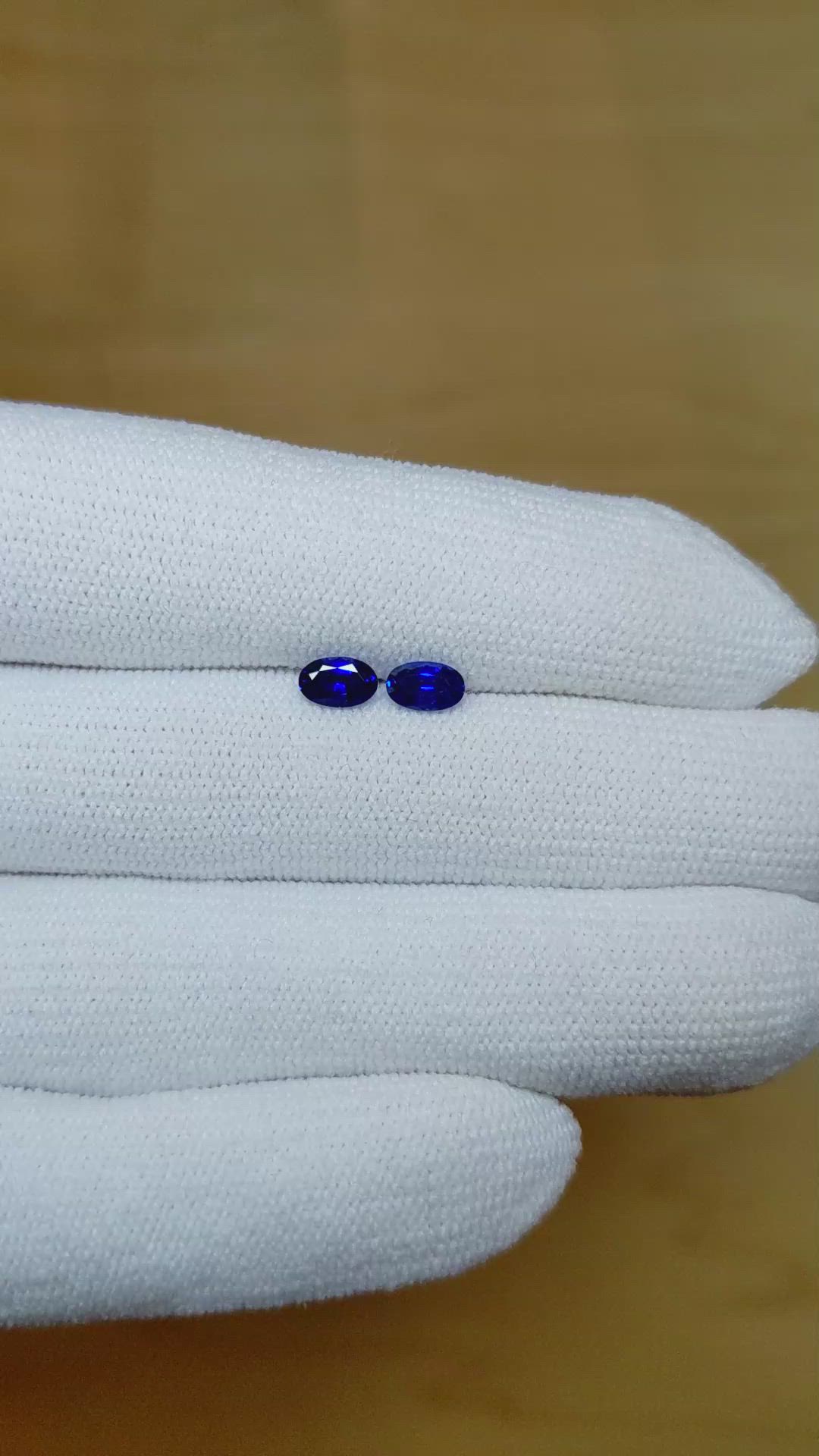 0.82 Ct.Tw.Total Carat Weight Blue Sapphire Pair from Ceylon (Sri Lanka) Size Video