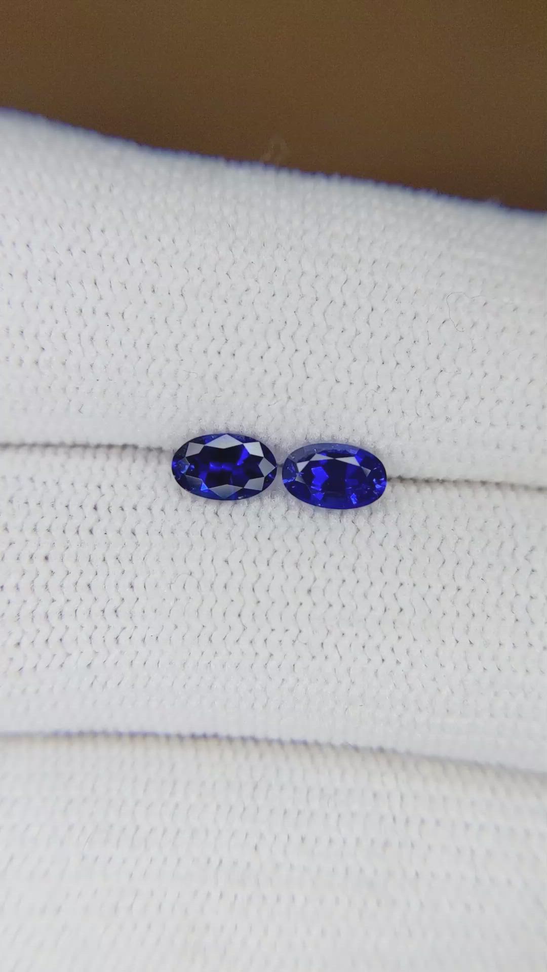 0.82 Ct.Tw.Total Carat Weight Blue Sapphire Pair from Ceylon (Sri Lanka) Size Video