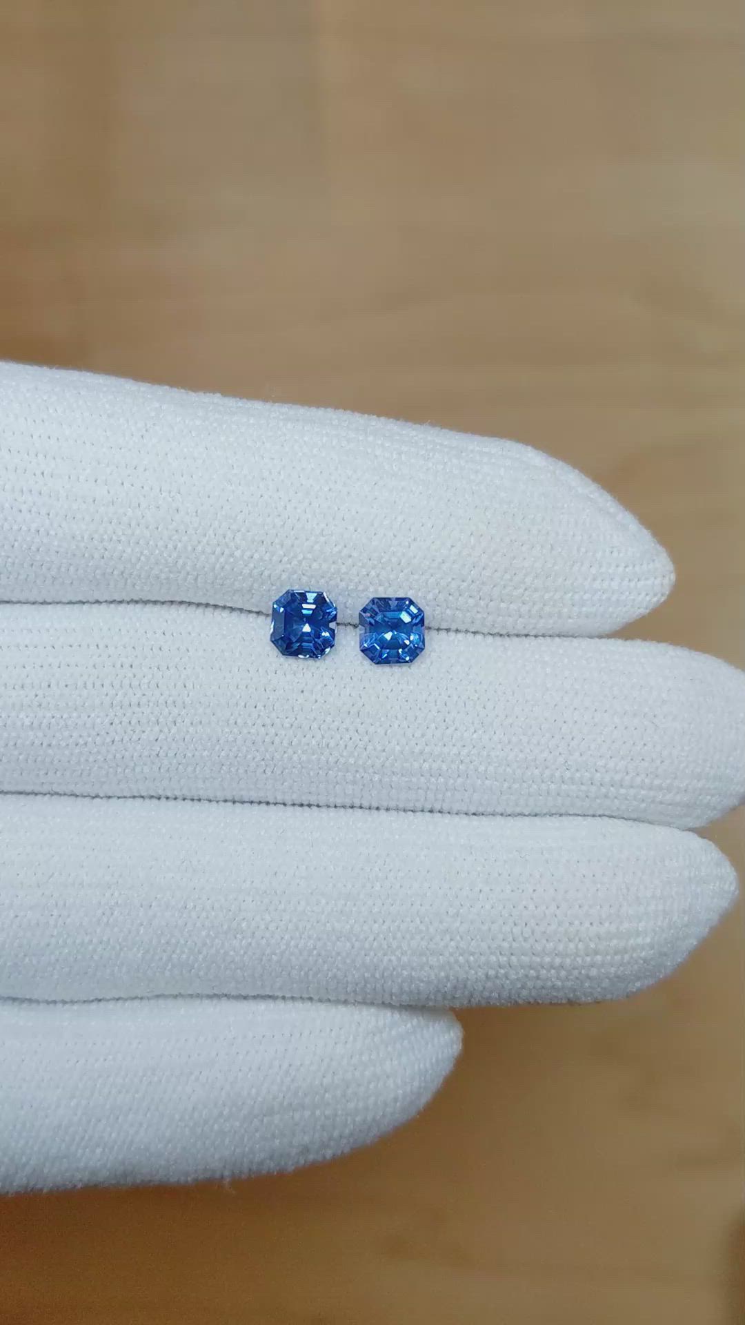 1.54&nbsp;Ct.Tw.Total Carat Weight Blue Sapphire Pair from Ceylon (Sri Lanka) Size Video