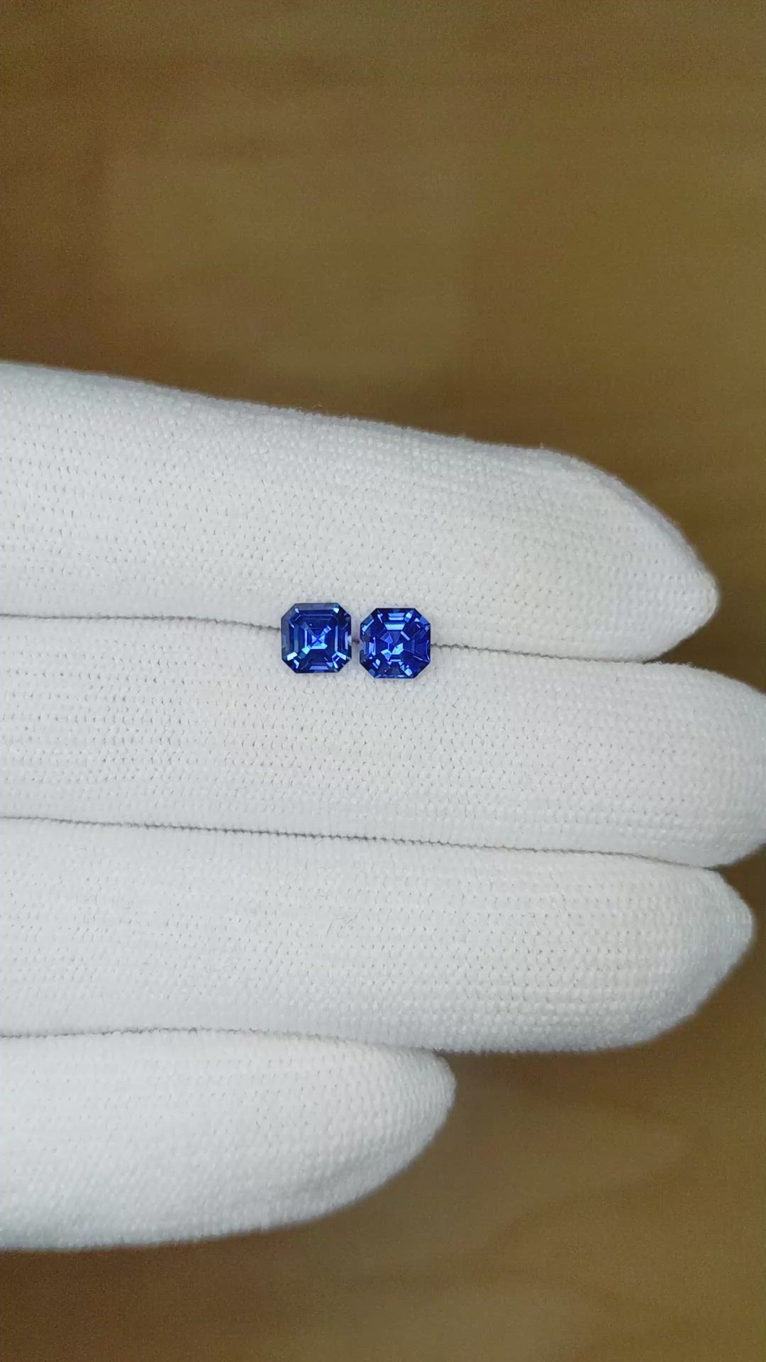 1.56 Ct.Tw.Total Carat Weight Blue Sapphire Pair from Ceylon (Sri Lanka) Size Video