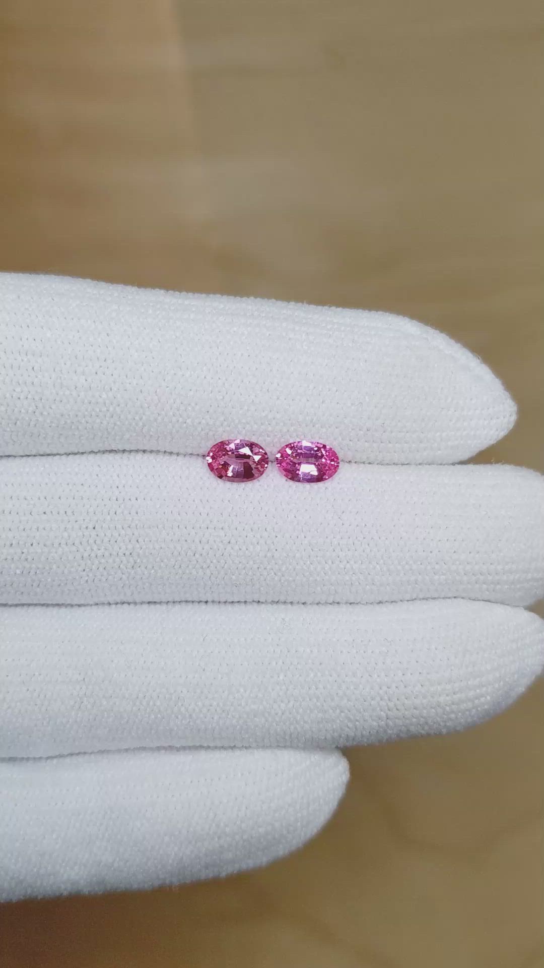 1.08 Ct.Tw.Total Carat Weight Pink Sapphire Pair from Ceylon (Sri Lanka) Size Video