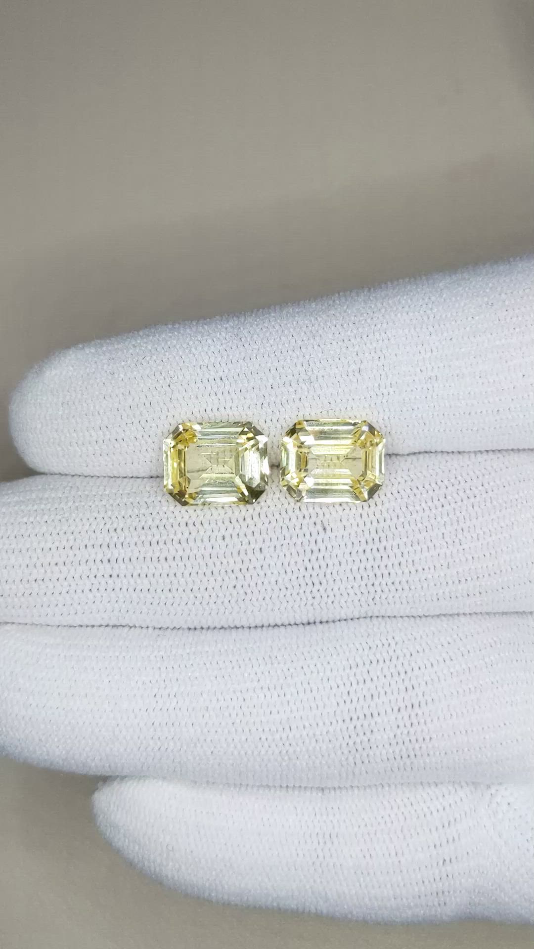 10.96&nbsp;Ct.Tw.Total Carat Weight Yellow Sapphire Pair from Ceylon (Sri Lanka) Size Video