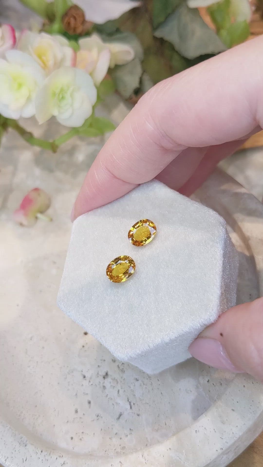 2.87 Ct.Tw.Total Carat Weight Yellowish Orange Sapphire Pair from Ceylon (Sri Lanka) Size Video