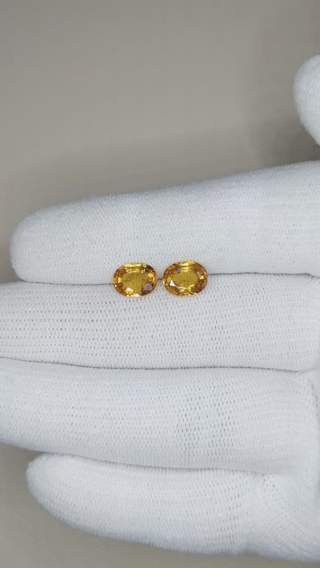 2.87 Ct.Tw.Total Carat Weight Yellowish Orange Sapphire Pair from Ceylon (Sri Lanka) Size Video