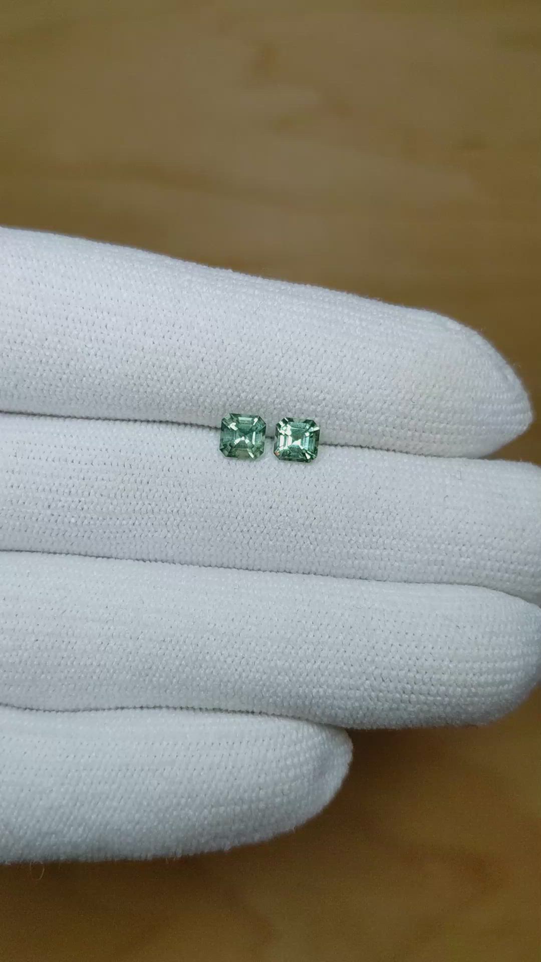 1.12 Ct.Tw.Total Carat Weight Bluish Green Sapphire Pair from Montana Size Video
