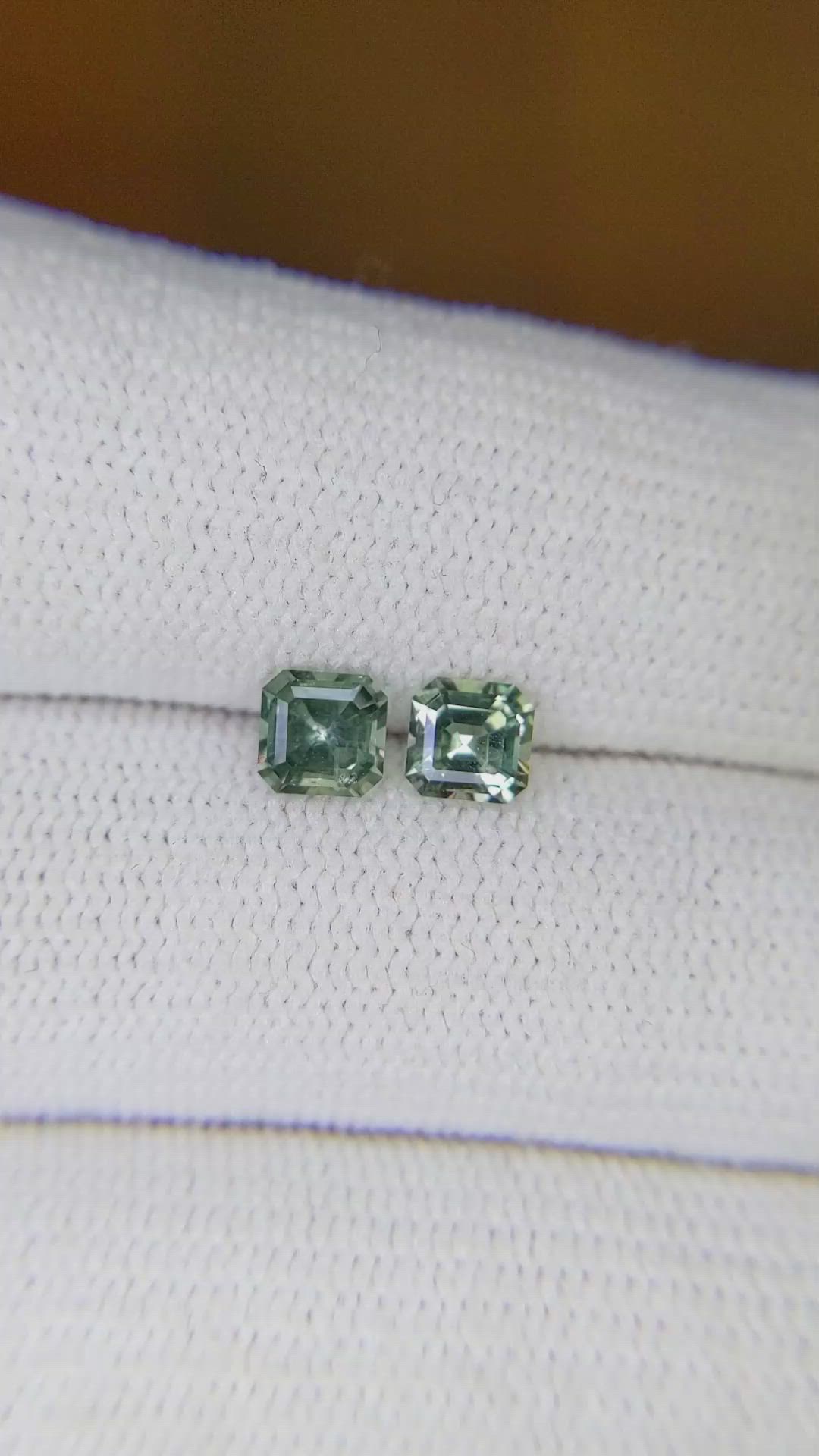 1.12 Ct.Tw.Total Carat Weight Bluish Green Sapphire Pair from Montana Size Video