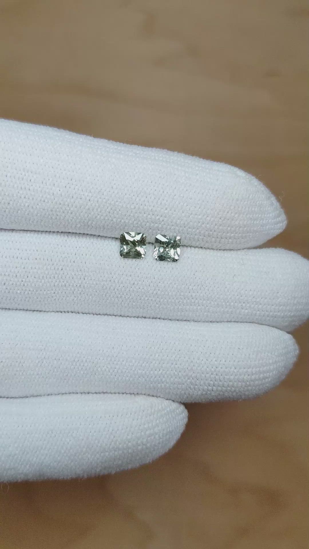 1.02 Ct.Tw.Total Carat Weight Yellowish Green Sapphire Pair from Montana Size Video