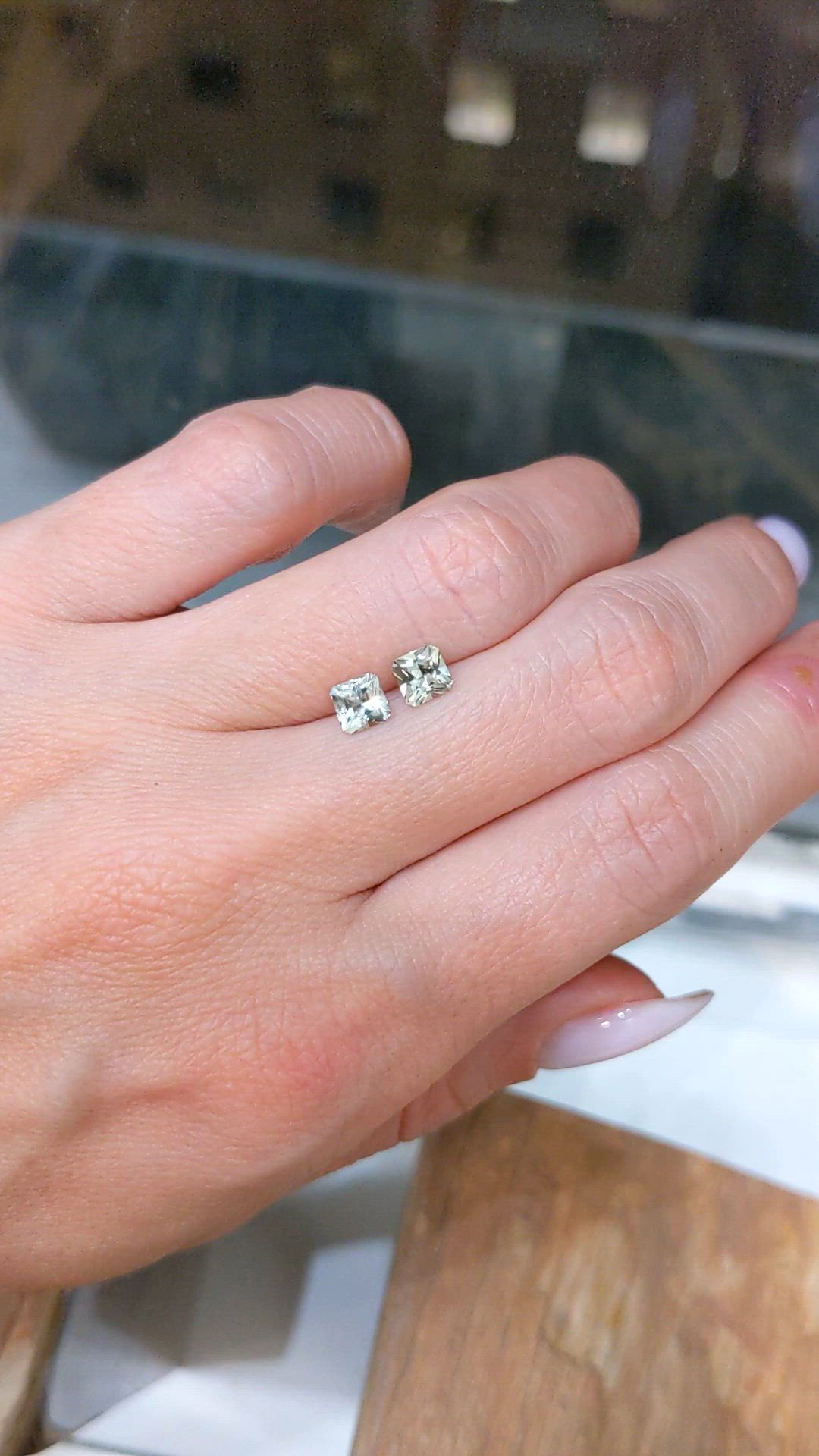 1.02 Ct.Tw.Total Carat Weight Yellowish Green Sapphire Pair from Montana Size Video