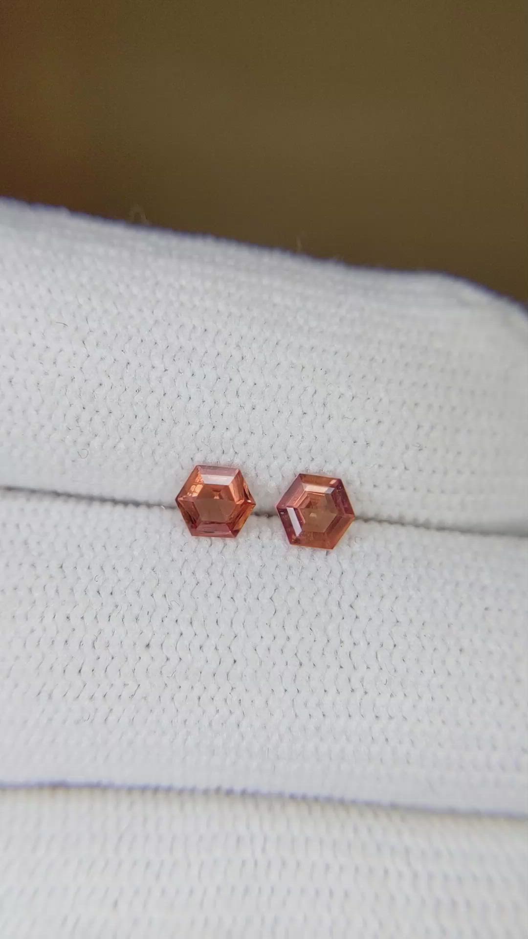 0.54 Ct.Tw.Total Carat Weight Padparadscha Sapphire Pair from Mozambique Size Video