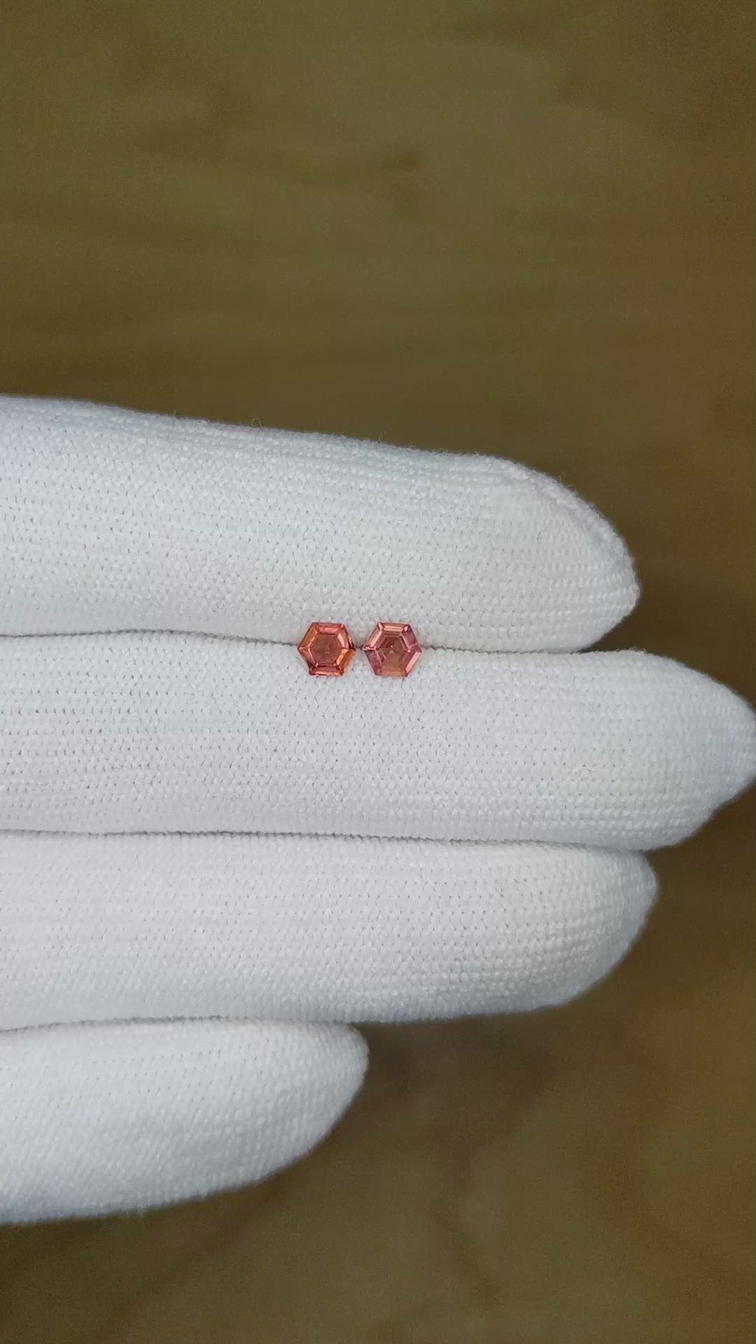 0.54 Ct.Tw.Total Carat Weight Padparadscha Sapphire Pair from Mozambique Size Video