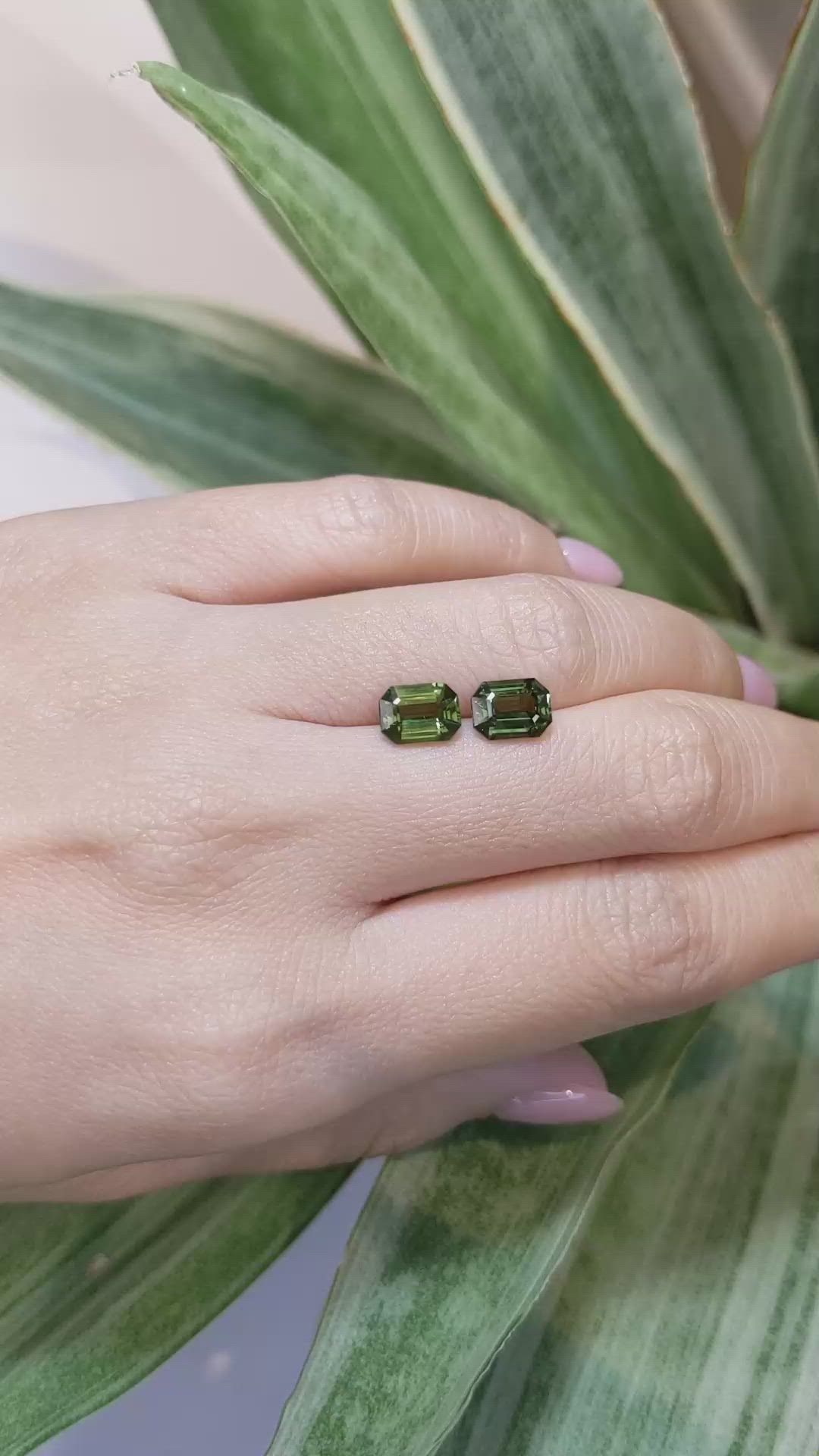 3.40 Ct.Tw.Total Carat Weight Green Sapphire Pair from Ceylon (Sri Lanka) Size Video