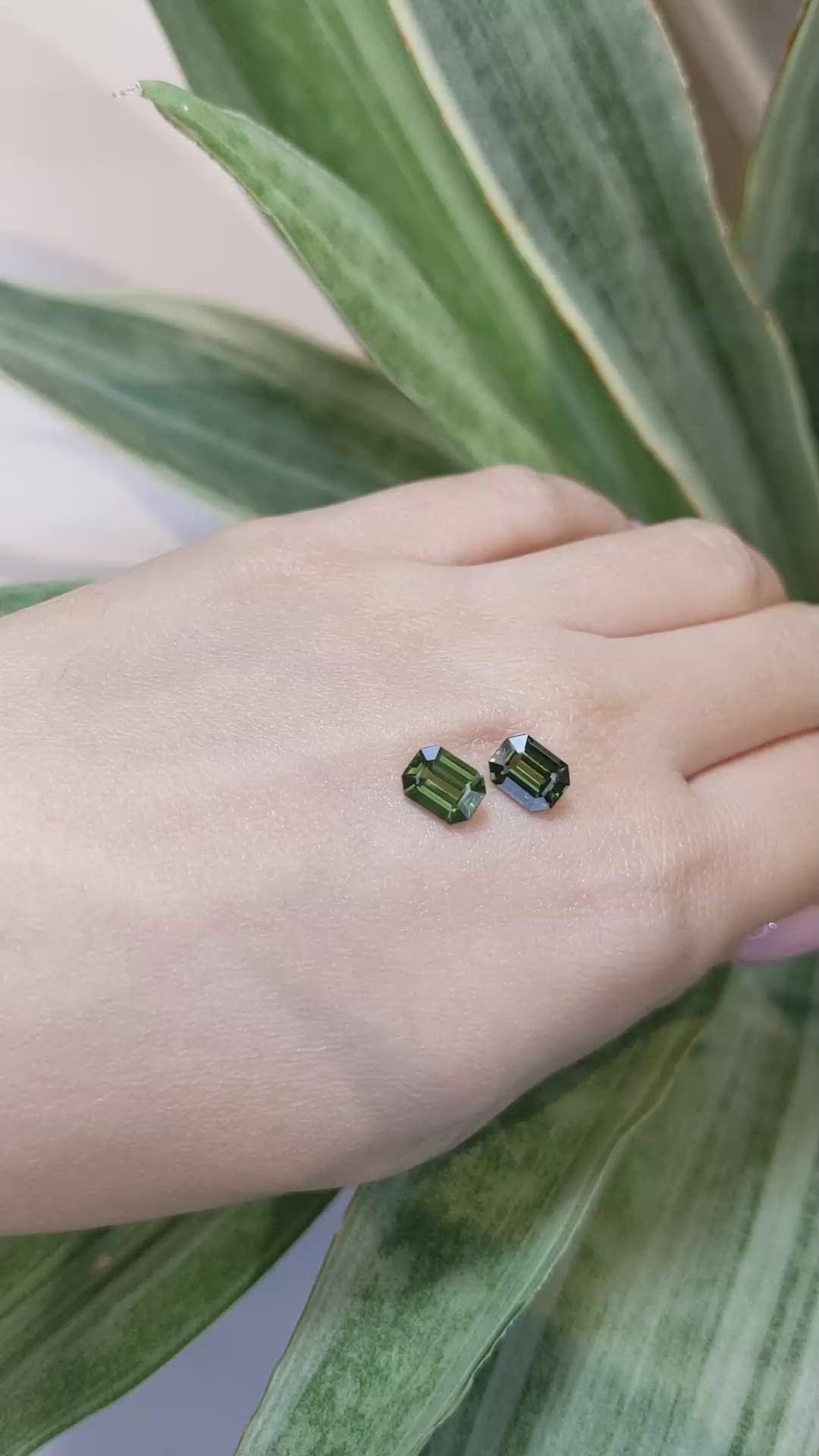 3.40 Ct.Tw.Total Carat Weight Green Sapphire Pair from Ceylon (Sri Lanka) Size Video