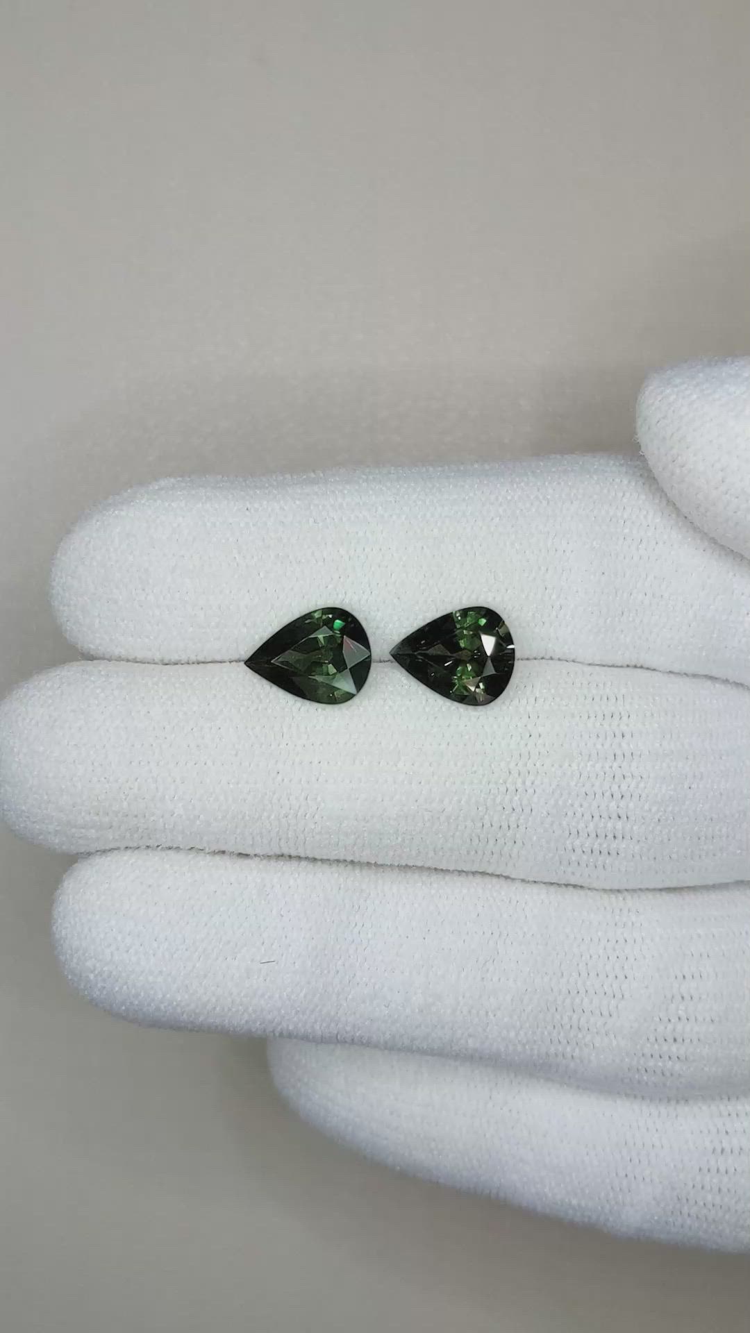 3.56&nbsp;Ct.Tw.Total Carat Weight Green Sapphire Pair from Madagascar Size Video