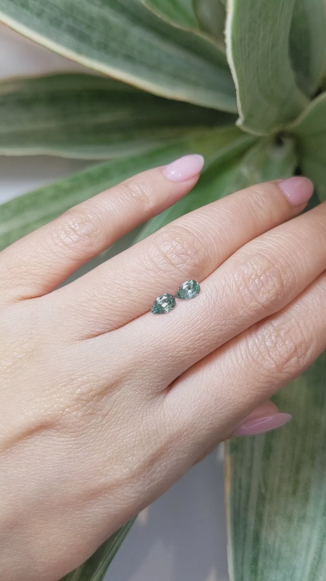 0.96 Ct.Tw.Total Carat Weight Bluish Green Sapphire Pair from Montana Size Video