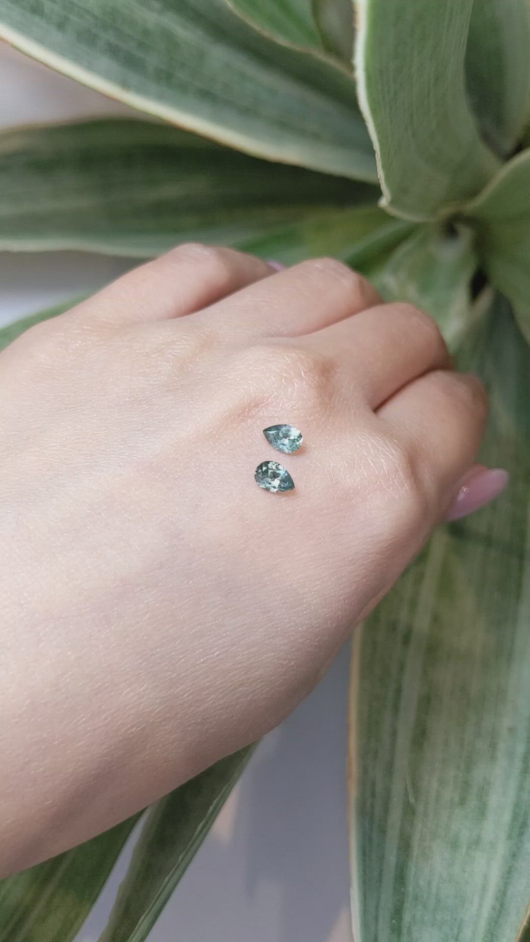 0.96 Ct.Tw.Total Carat Weight Bluish Green Sapphire Pair from Montana Size Video