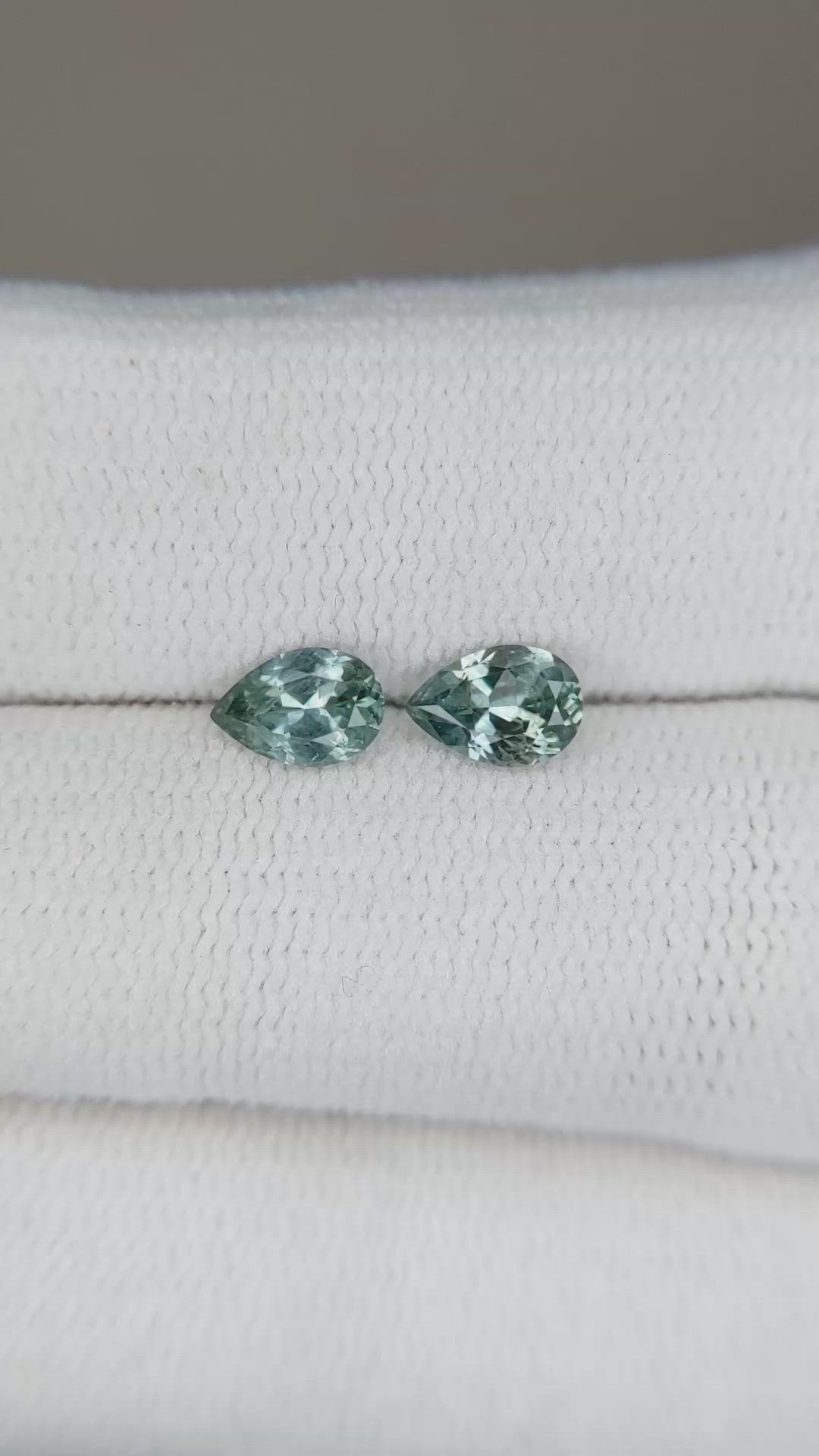 0.96 Ct.Tw.Total Carat Weight Bluish Green Sapphire Pair from Montana Size Video