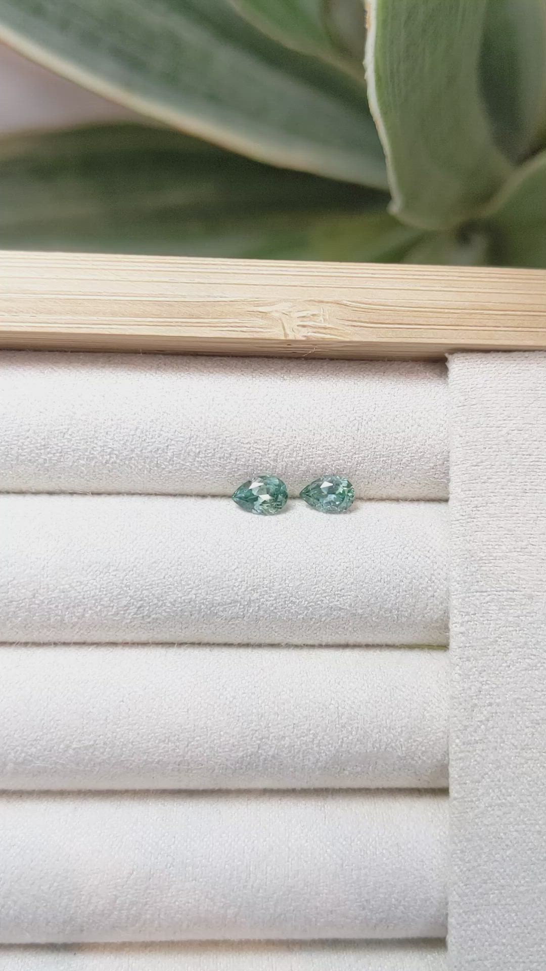 0.96 Ct.Tw.Total Carat Weight Bluish Green Sapphire Pair from Montana Size Video