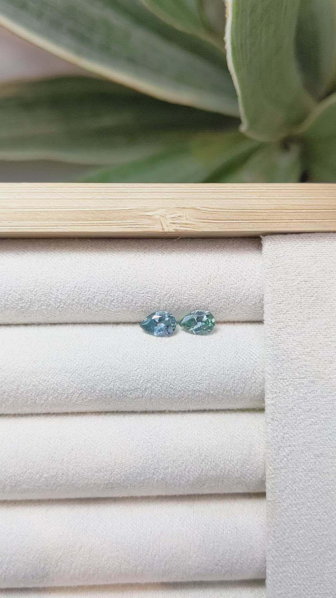 1.25 Ct.Tw.Total Carat Weight Bluish Green Sapphire Pair from Montana Size Video